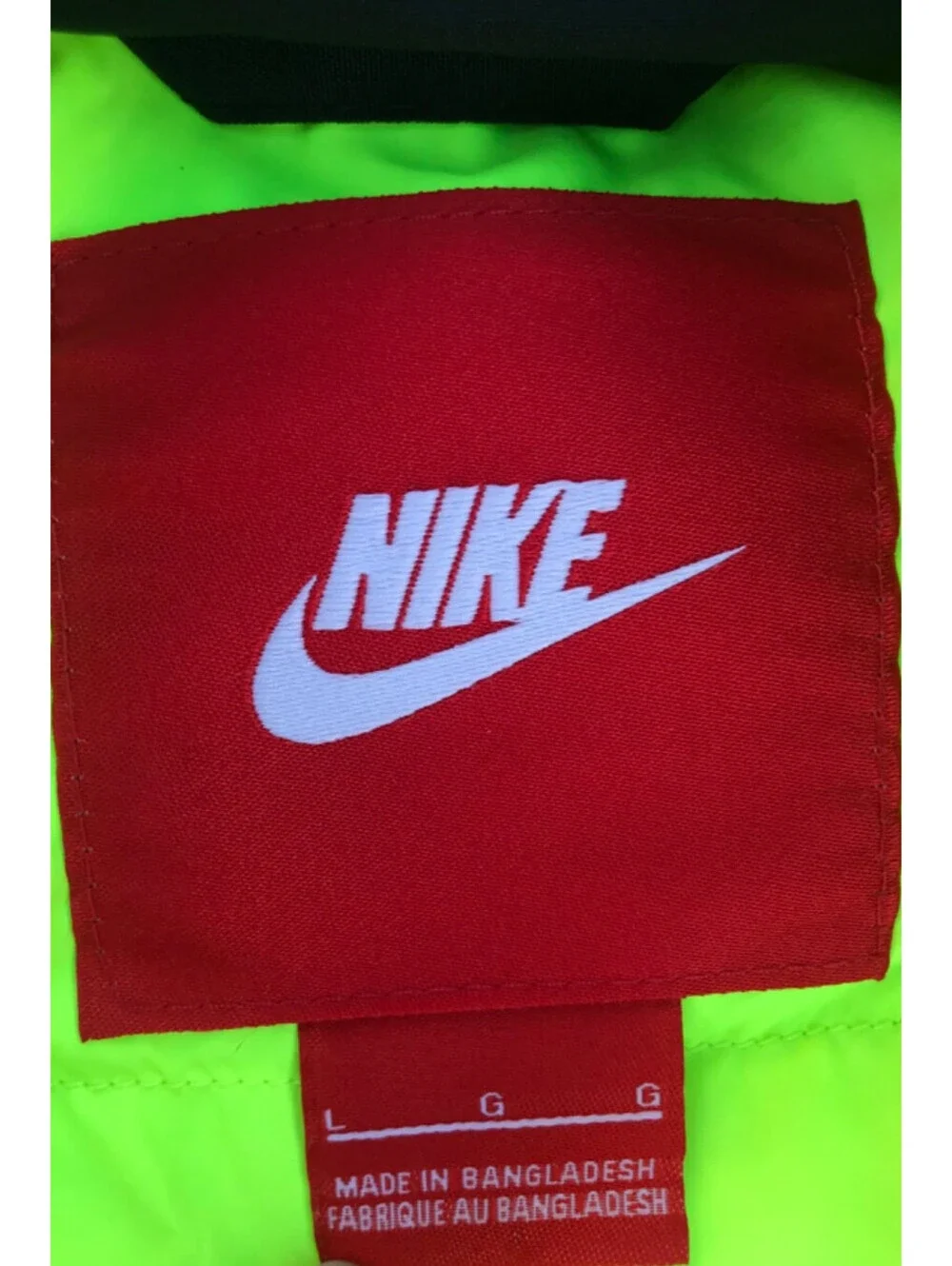 Vintage Nike 550 Goose Down Jacket Youth L Black Zip Hoodie Puffer Neon Yellow